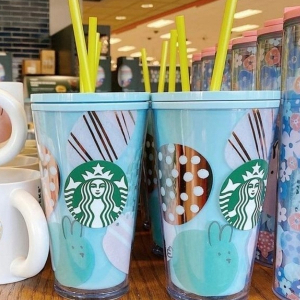 Starbucks Blue Pastel Bunny Floral Tumbler 16-ounce 2020